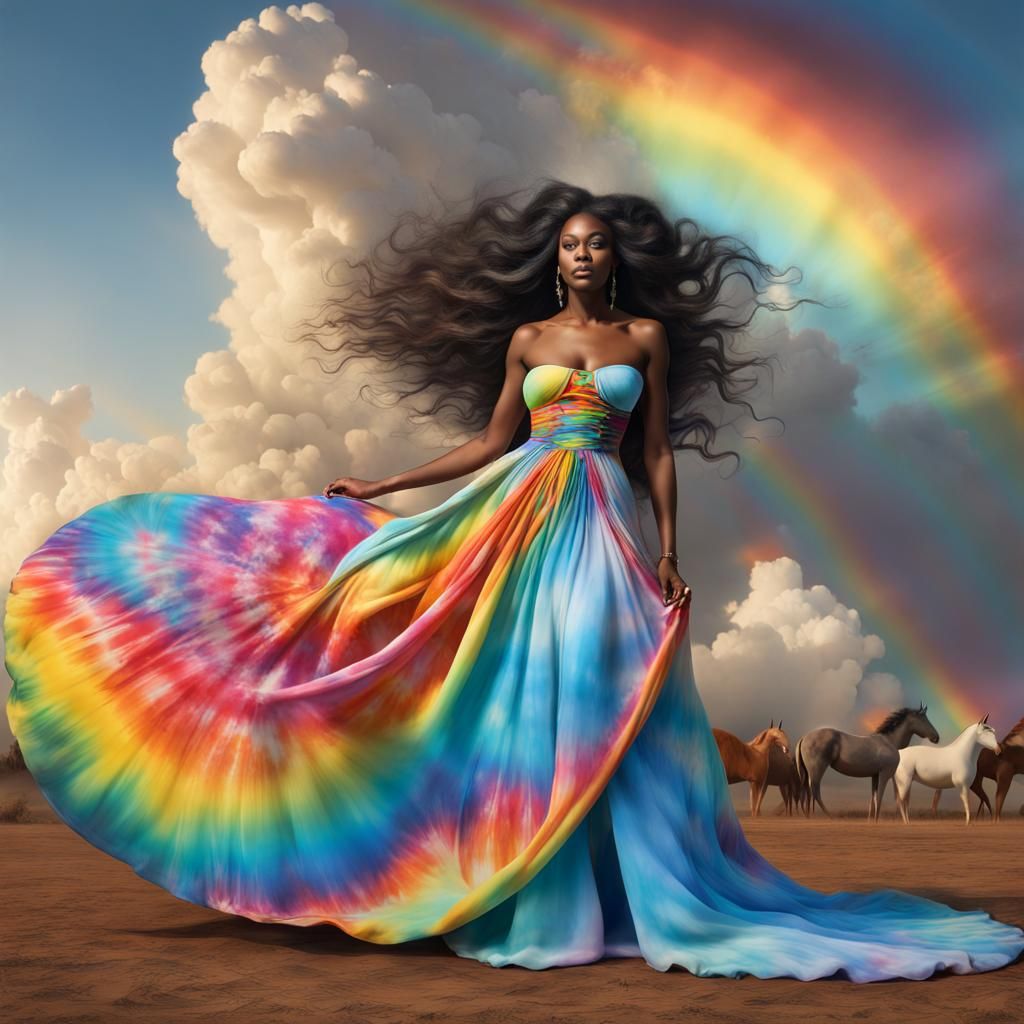 Tie-Dye Goddess with Unicorn Chariot in 3D