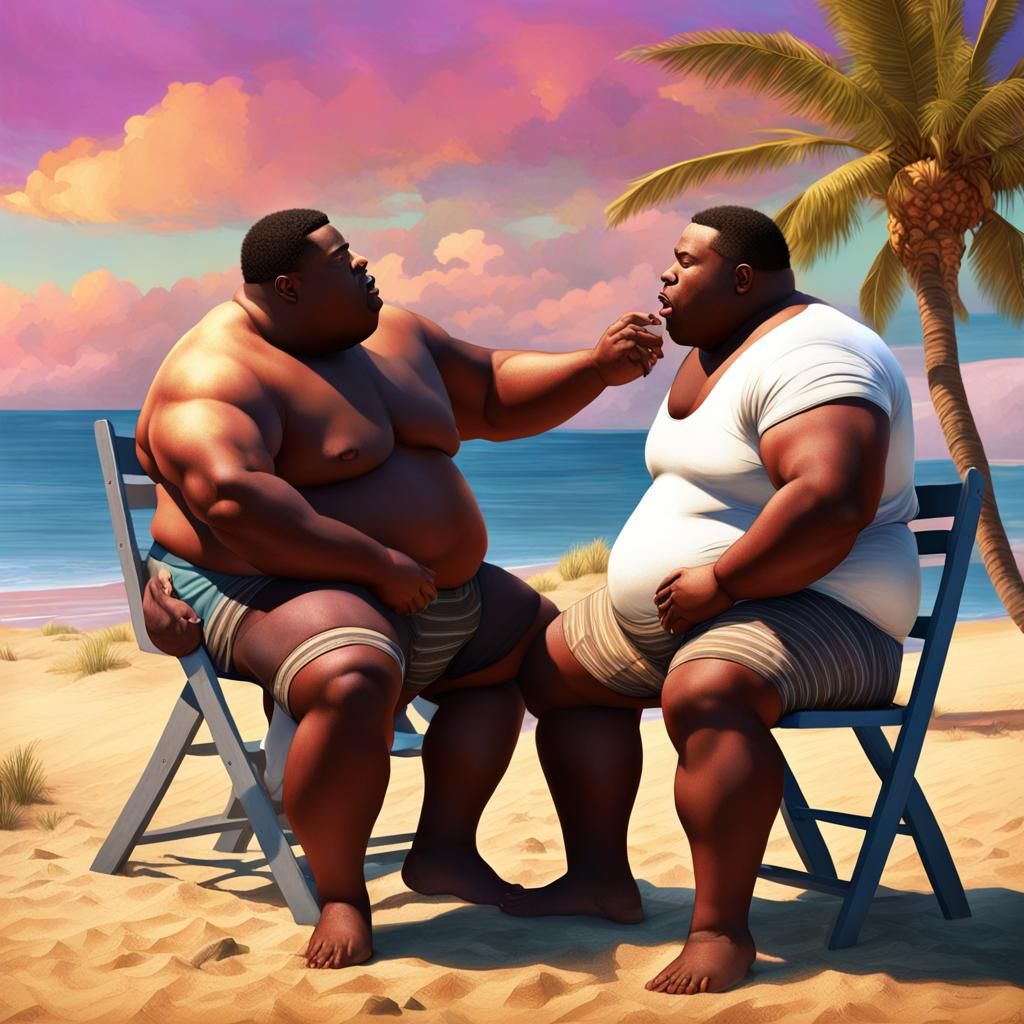 Extremely Fat Men at the Beach: Detailed Matte Painting