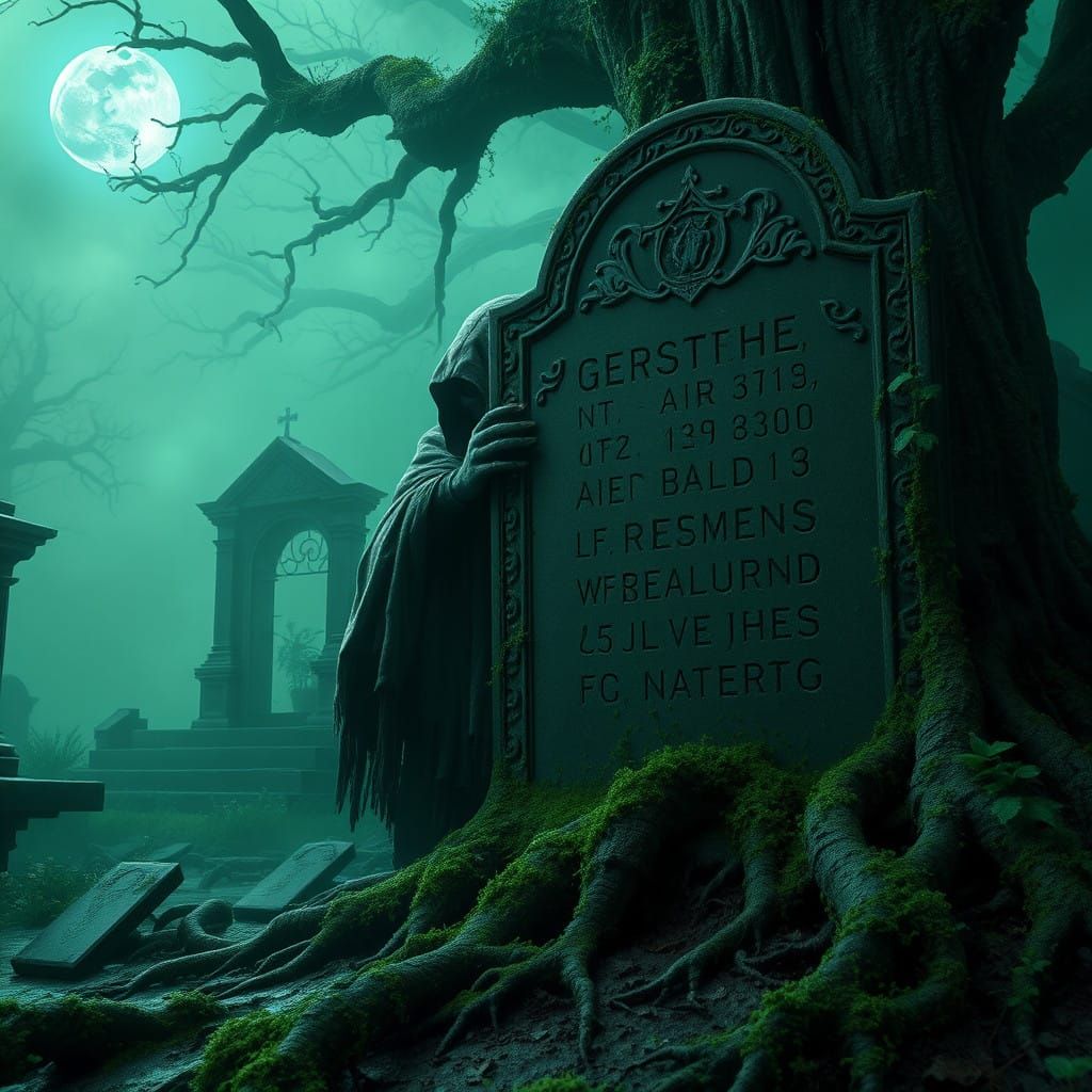 Mystical Ghoul Plays Peek-a-boo in a Forsaken, Gothic Cemete...