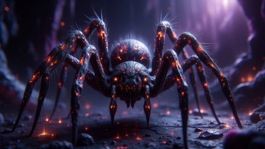 Black Widow Spider with Golden Rings in Dark Fantasy