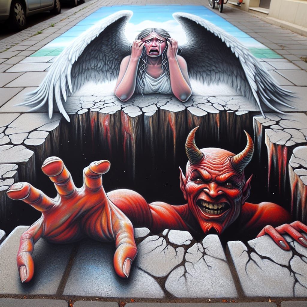 Surreal Street Art Optical Illusion Depicts a Crying Angel a...