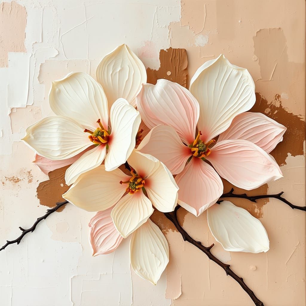 Dogwood Blossoms in Mondrianesque Impasto Abstraction