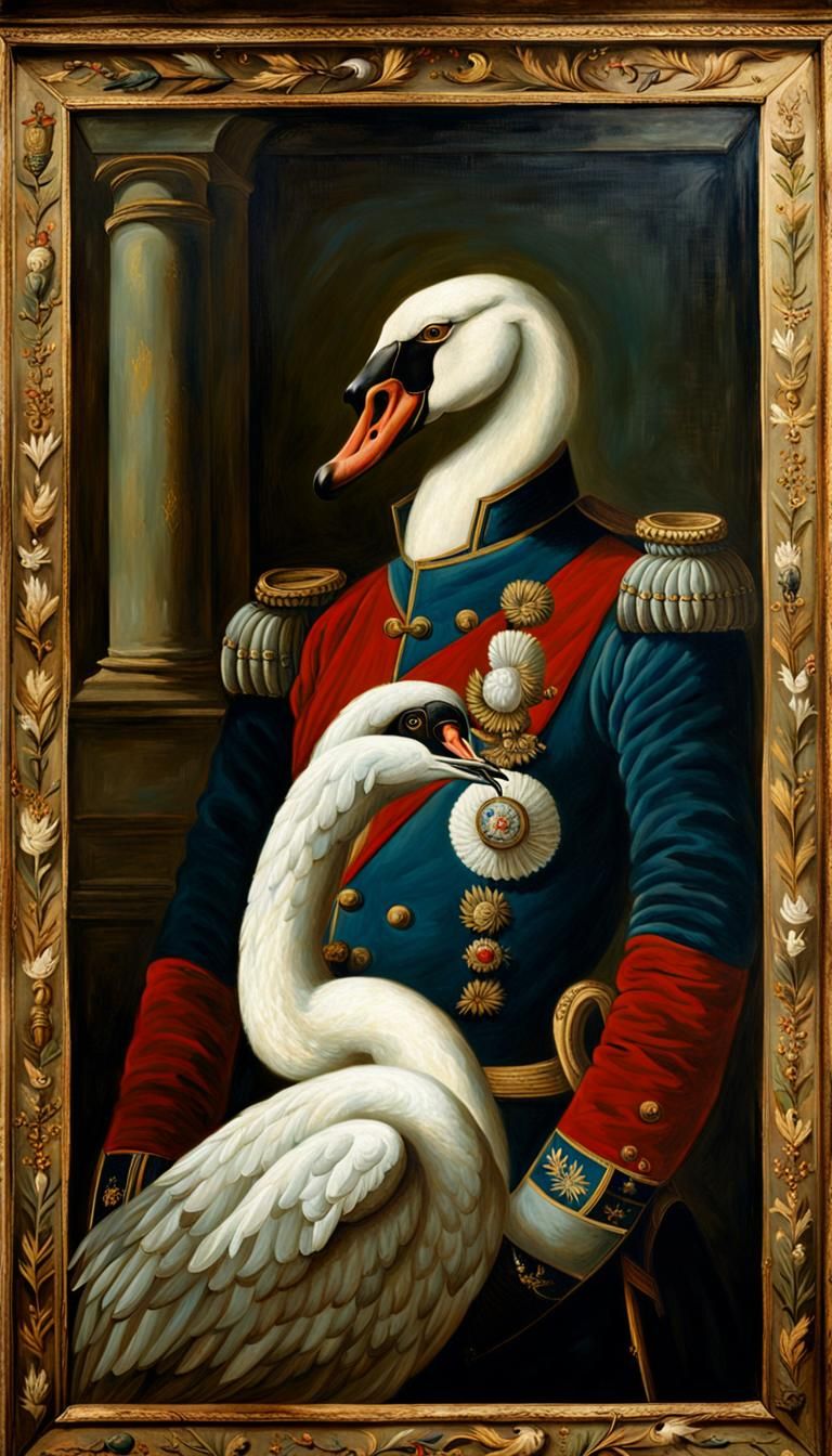 Swan as Napoleon in Medieval Portrait