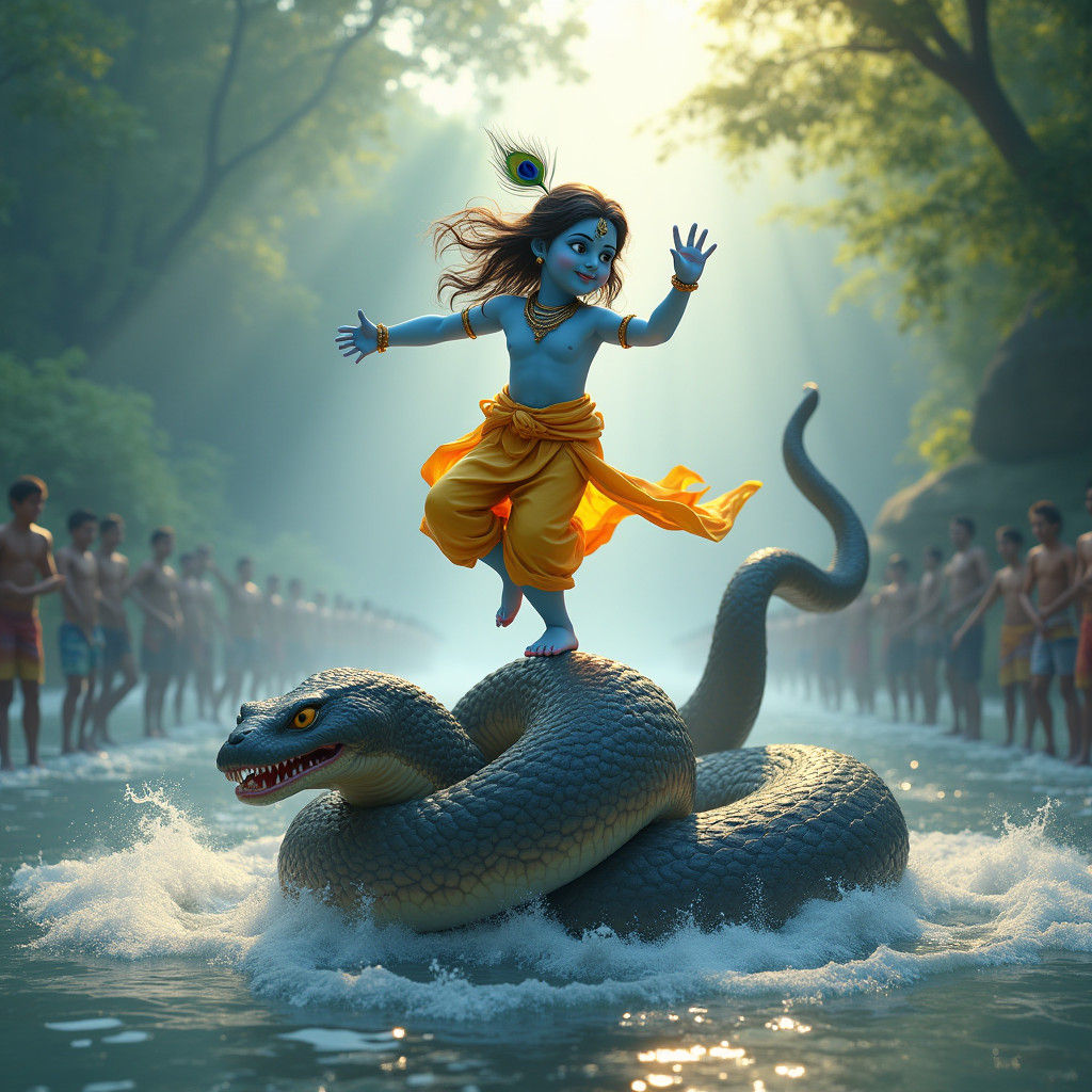 Krishna Dancing on Kaliya in Vrindavan Forest