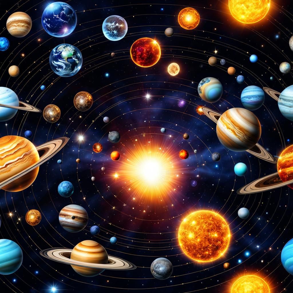 Crystal and Glass Solar System in Brilliant Light