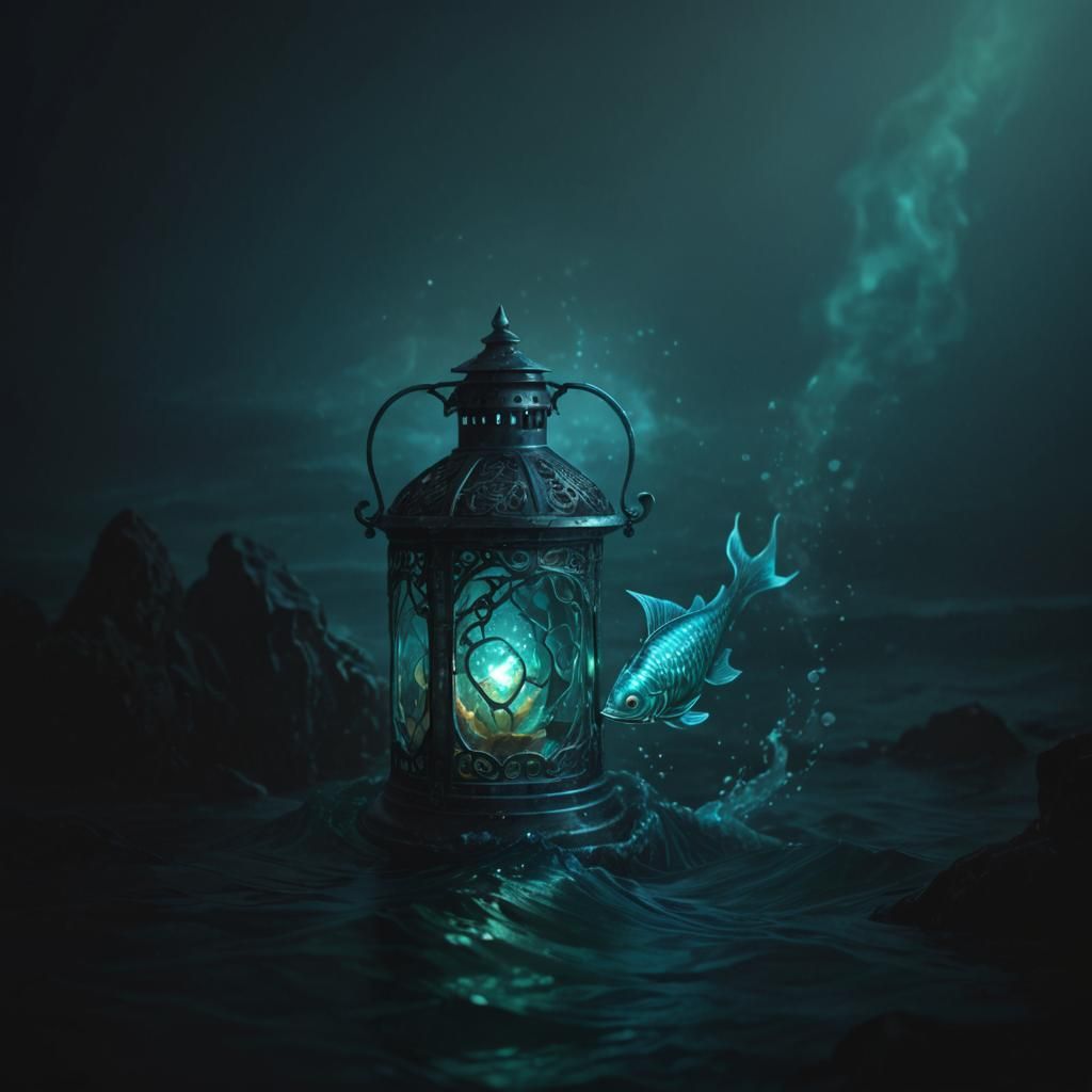 Glowing Fish Lantern in Dark Ocean Depths