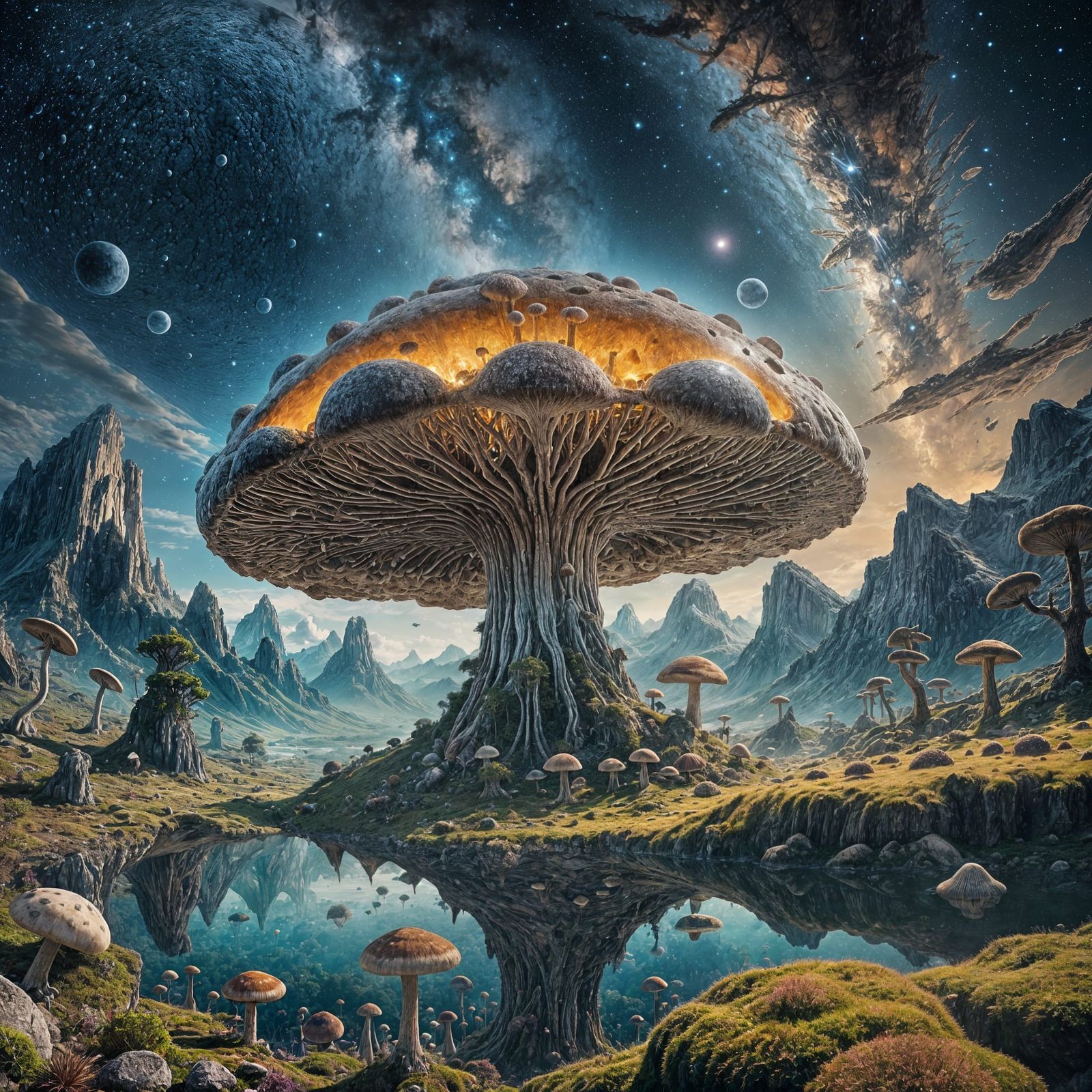 Surreal Space Mushroom Planet Landscape