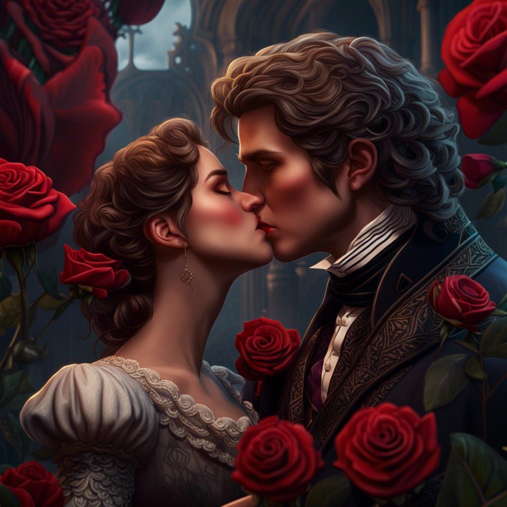 Victorian Kiss From a Rose: Detailed Matte Painting