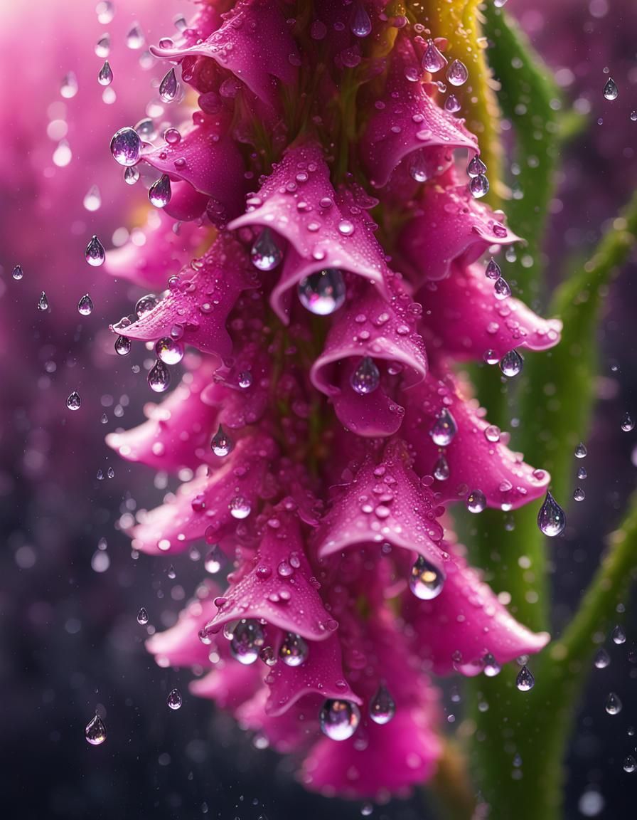 Foxgloves Adorned with Sparkling Raindrops: Hyperrealistic S...