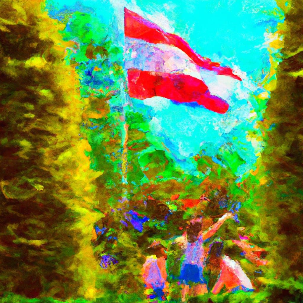 People Playing With Flag in Atmospheric Garden