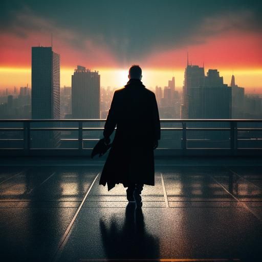 Futuristic Cityscape at Sunset in Cinematic Film Style