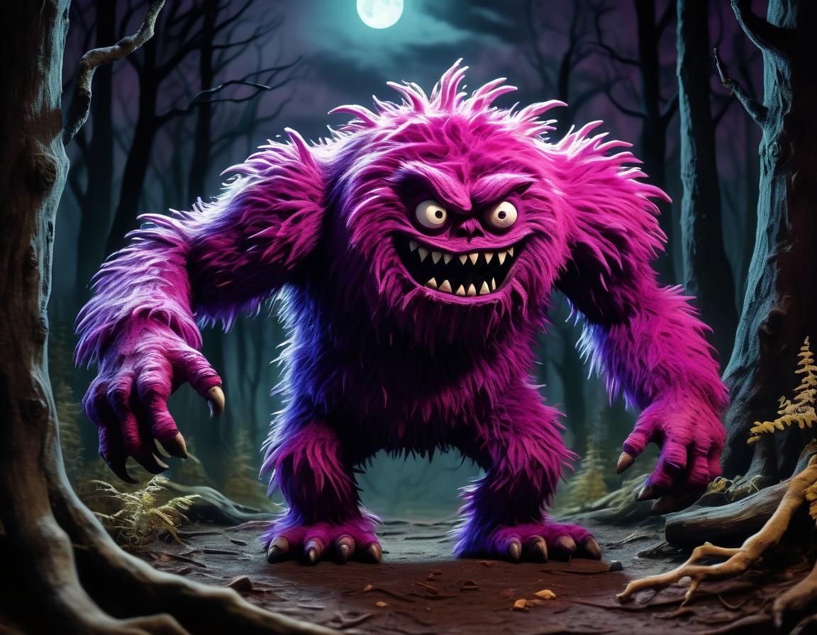 Magenta Monster Roams Haunted Woods: Watercolor Claymation