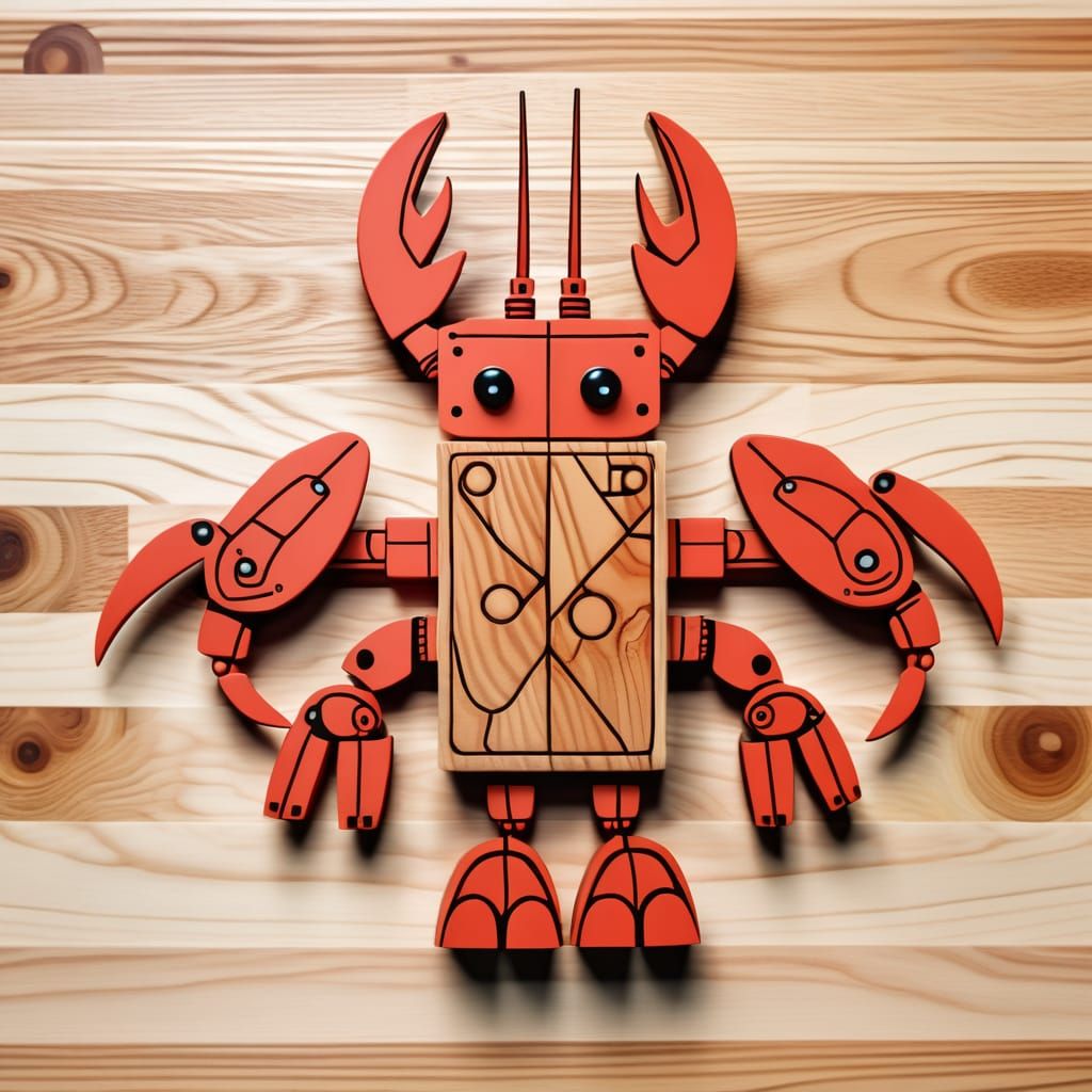 Wooden Block Robot Lobster in 4K