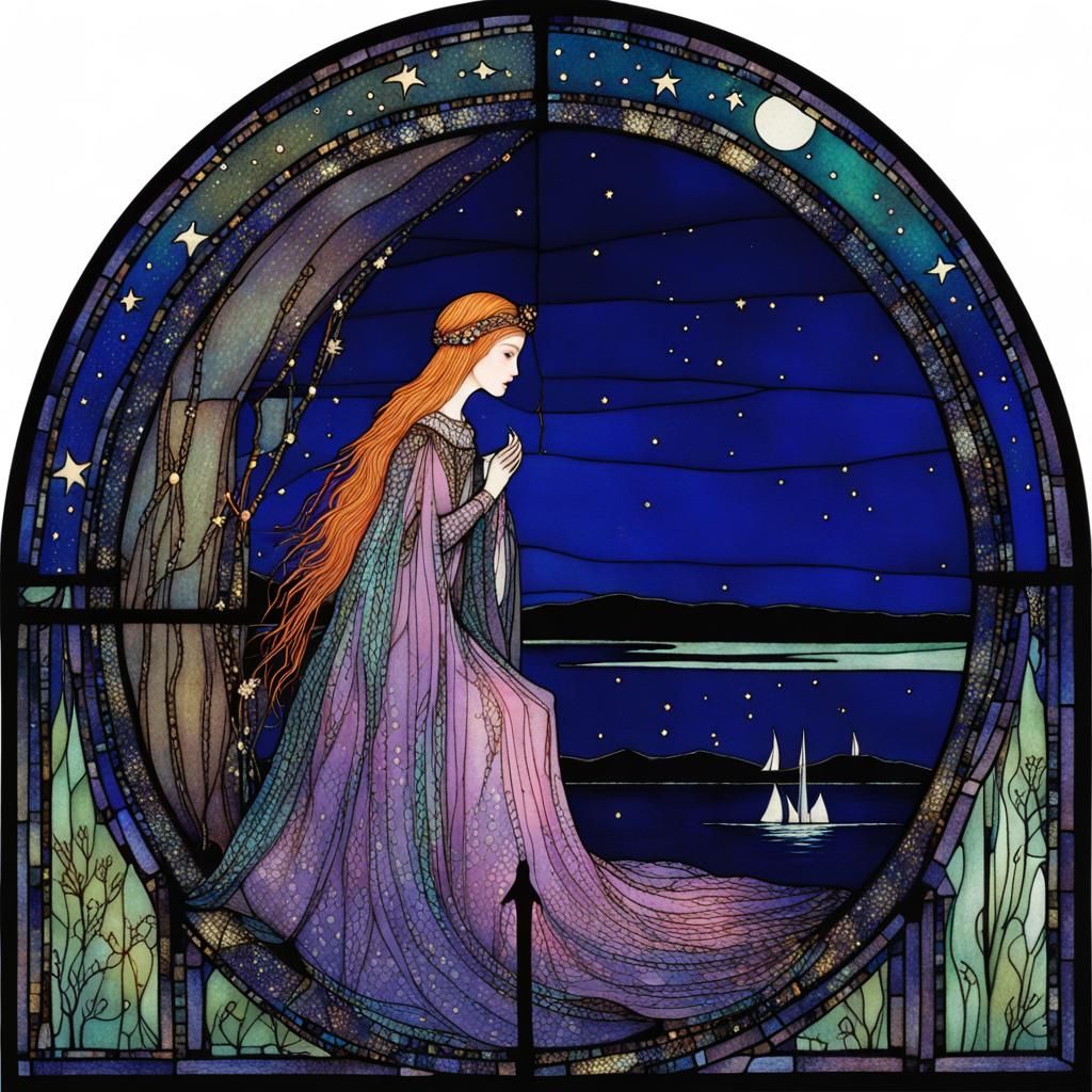 Lady of the Lake in Stained Glass Style