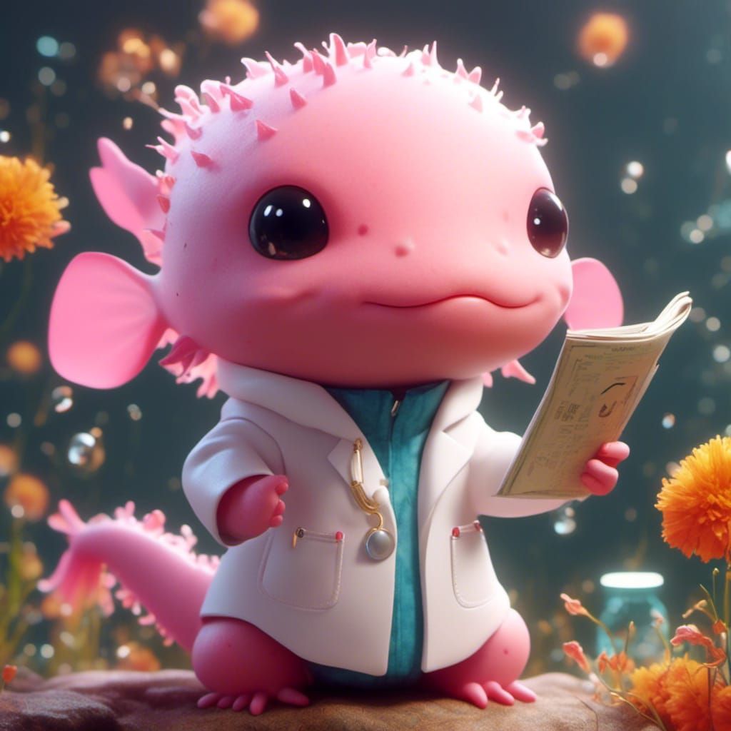 Cute Doctor Axolotl Anime Style with Medicine