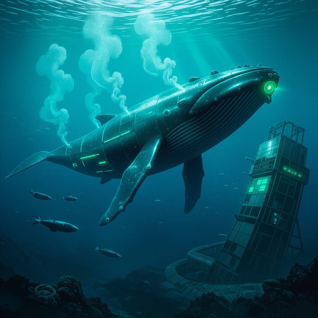 Abyssal Whale with Chrome Scales Emits Emerald Sonic Shield