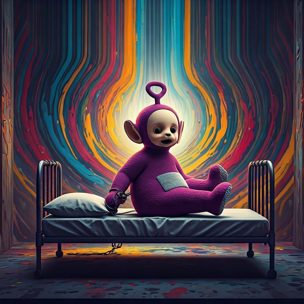 Teletubby Trapped in a Melting Steel Cell, Graffiti Art