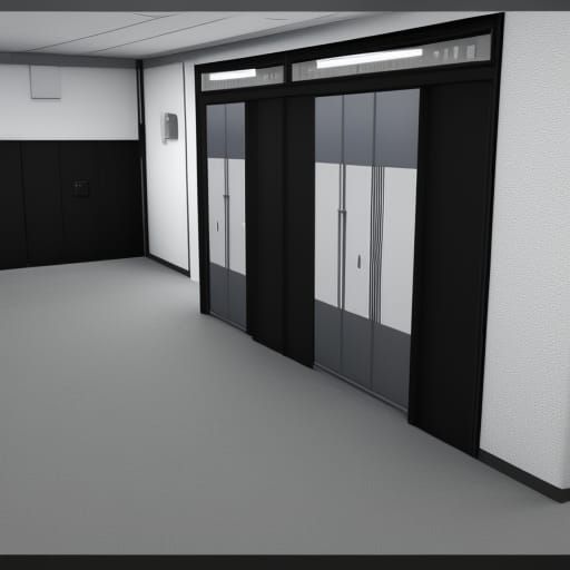 Security Office with Doors and Desk in 3D Shading