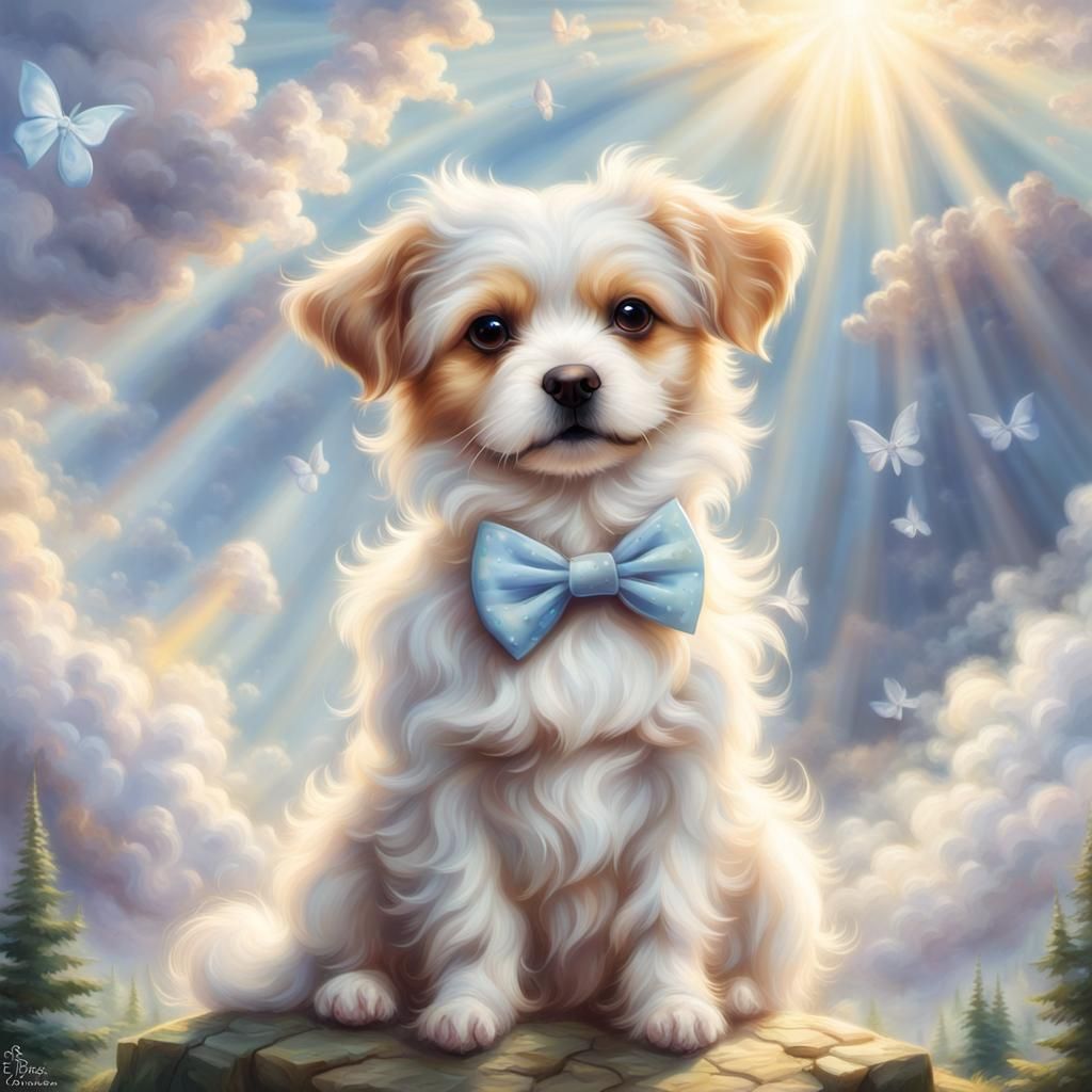 Ethereal Fantasy Dog with Bowtie in Divine Light