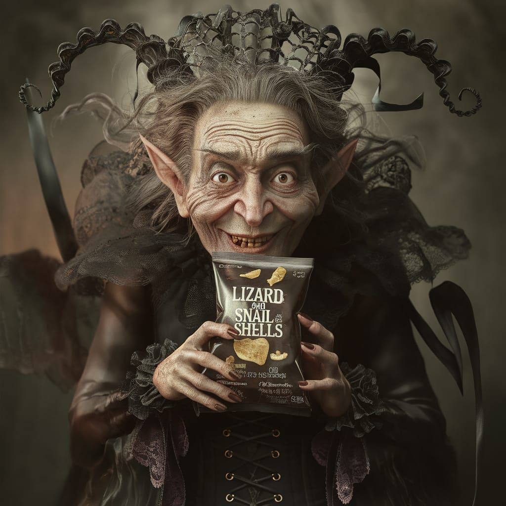 Happy Gothic Witch With Snack, Digital Art