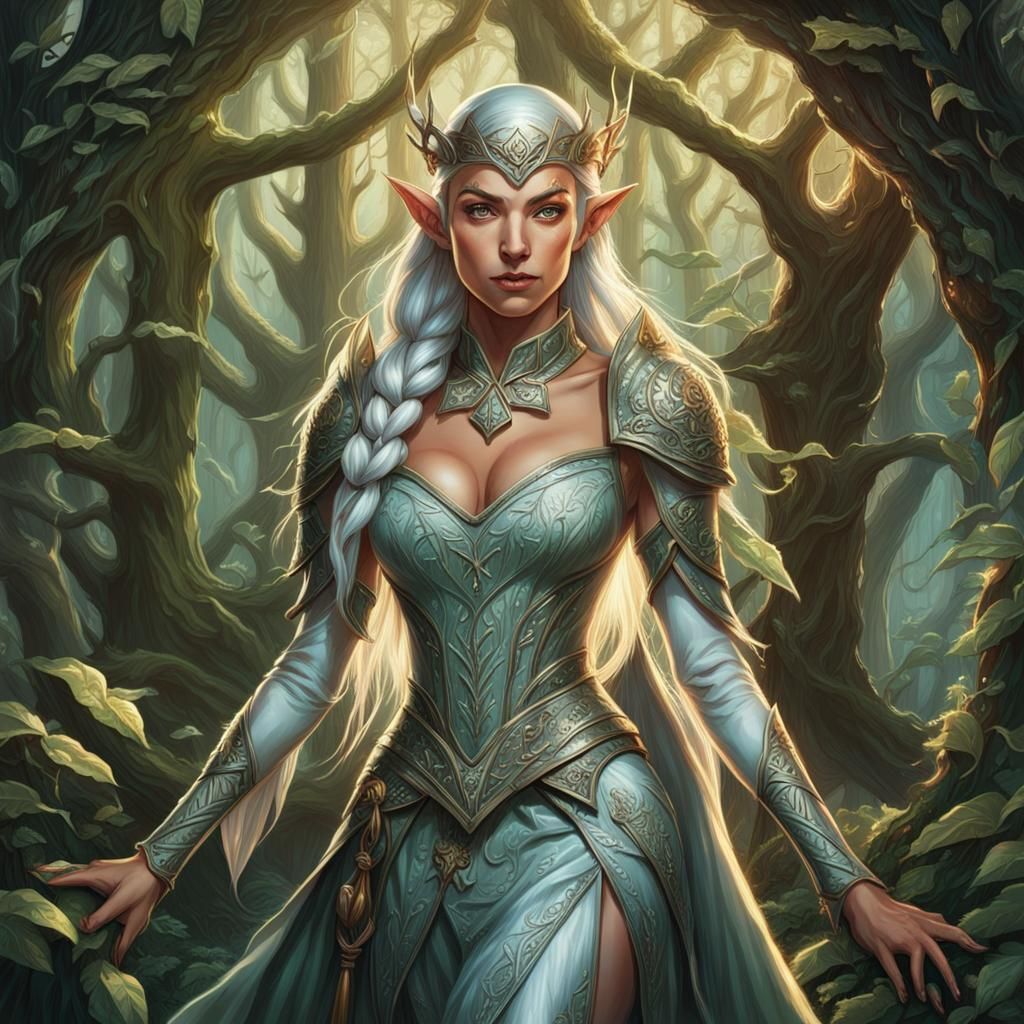 Elven Figures Casting Spells in Enchanted Woodland