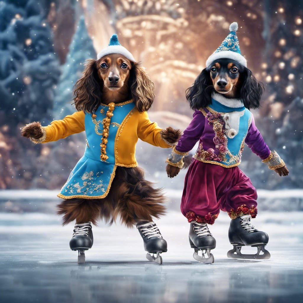 Long-Haired Dachshunds Perform Figure Skating Number