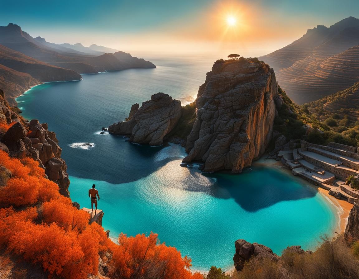 Misty Stone Pool at Sunset on the Path of the Gods