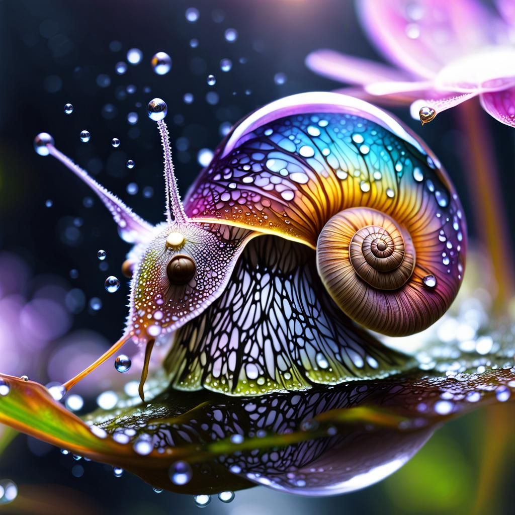 Winged Shrew-Snail with Fractal Waterfalls, Detailed Digital...