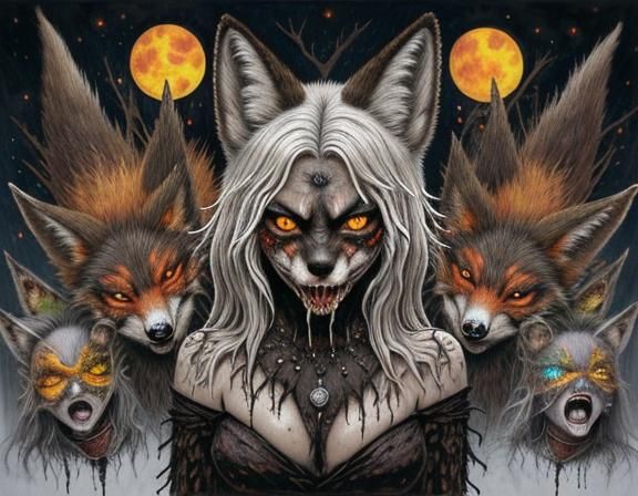 Damaged Jackal-Fox-Wolf Mask in Punk-Goth Watercolor