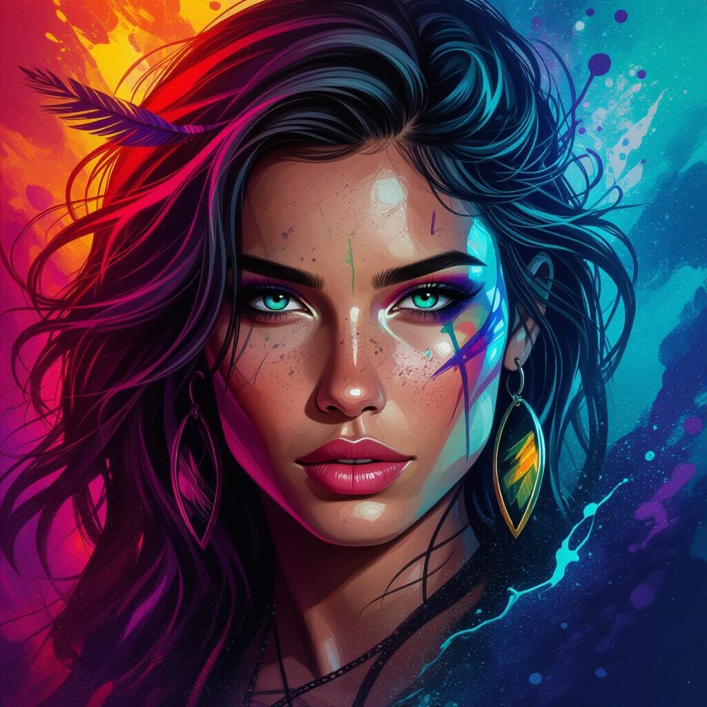 Wild Spirit Portrait in Splash Art Style