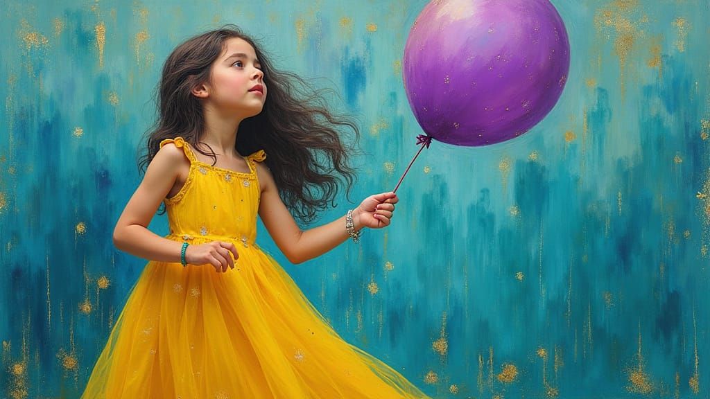 Girl with Balloon in Expressive Dreamy Style
