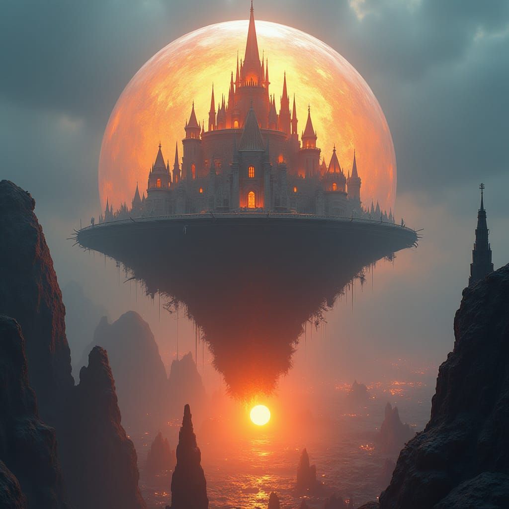 Floating Castle in Bubble City, Digital Matte Painting