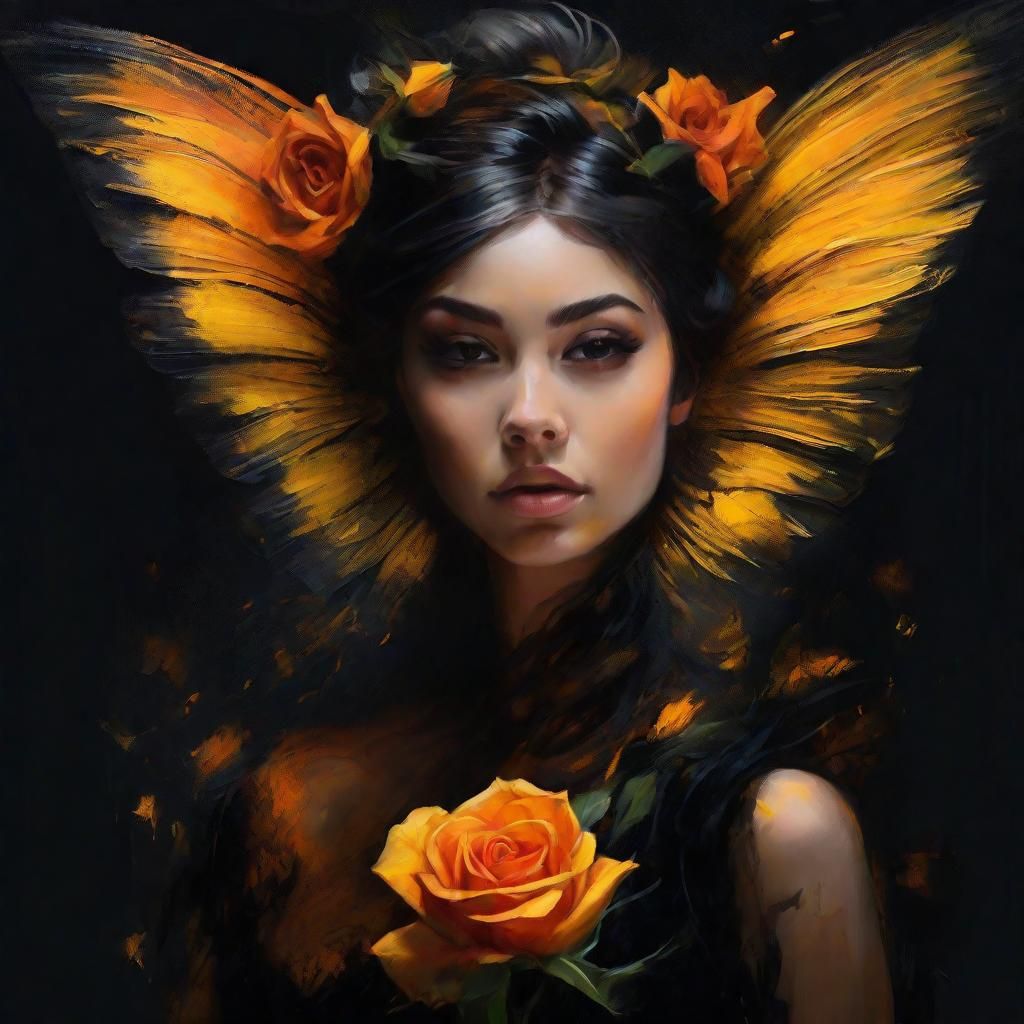 Fantasy Fairy Portrait with Rose, Detailed Matte Painting
