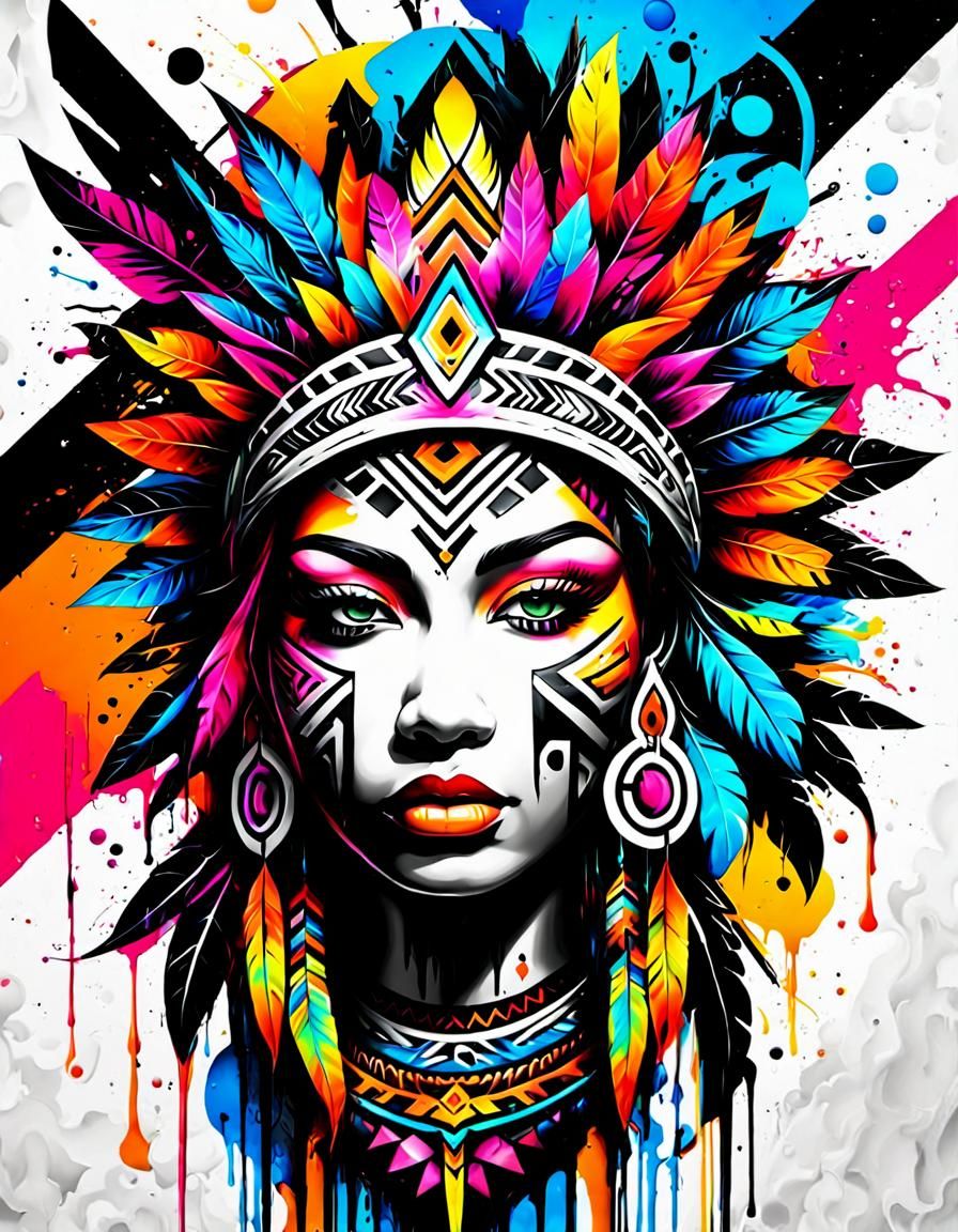 Living Tribal Tattoo Dissolving into Geometric Shapes