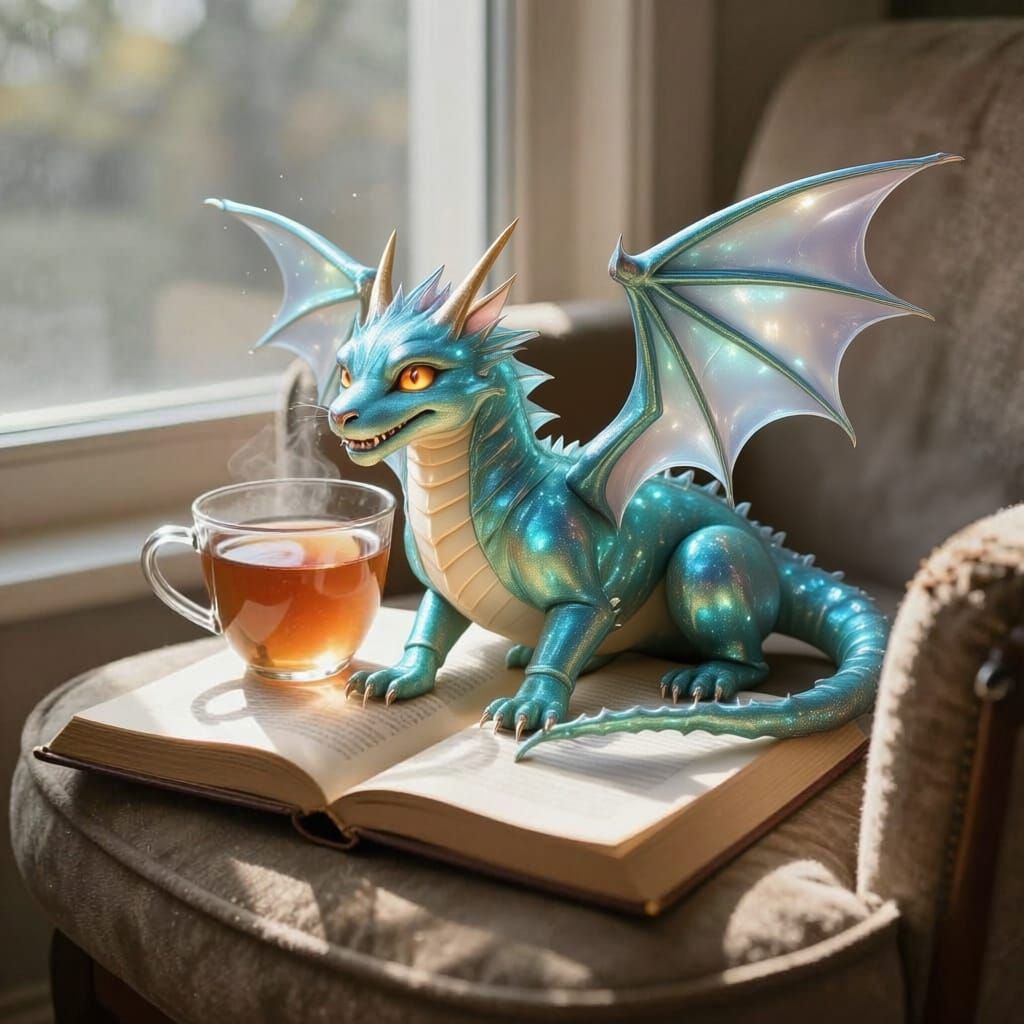 Cozy Window Seat with Gem Dragon in Morning Light