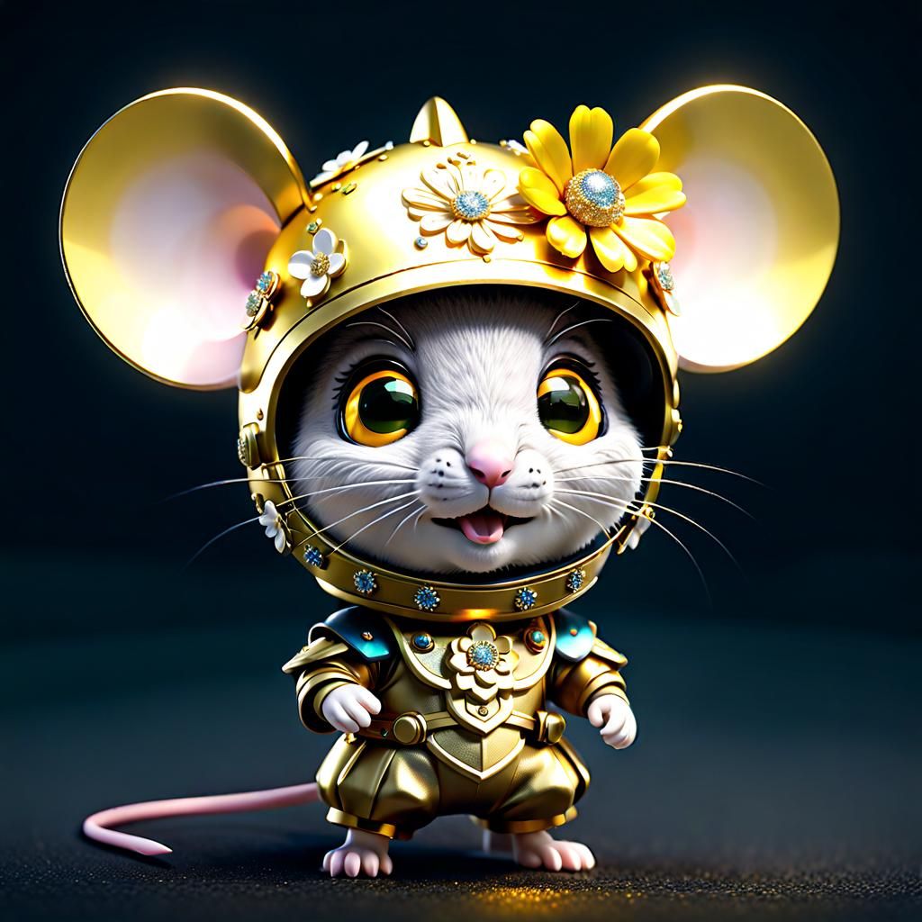 Chibi Mouse with Flower Helmet in Disney 3D Style