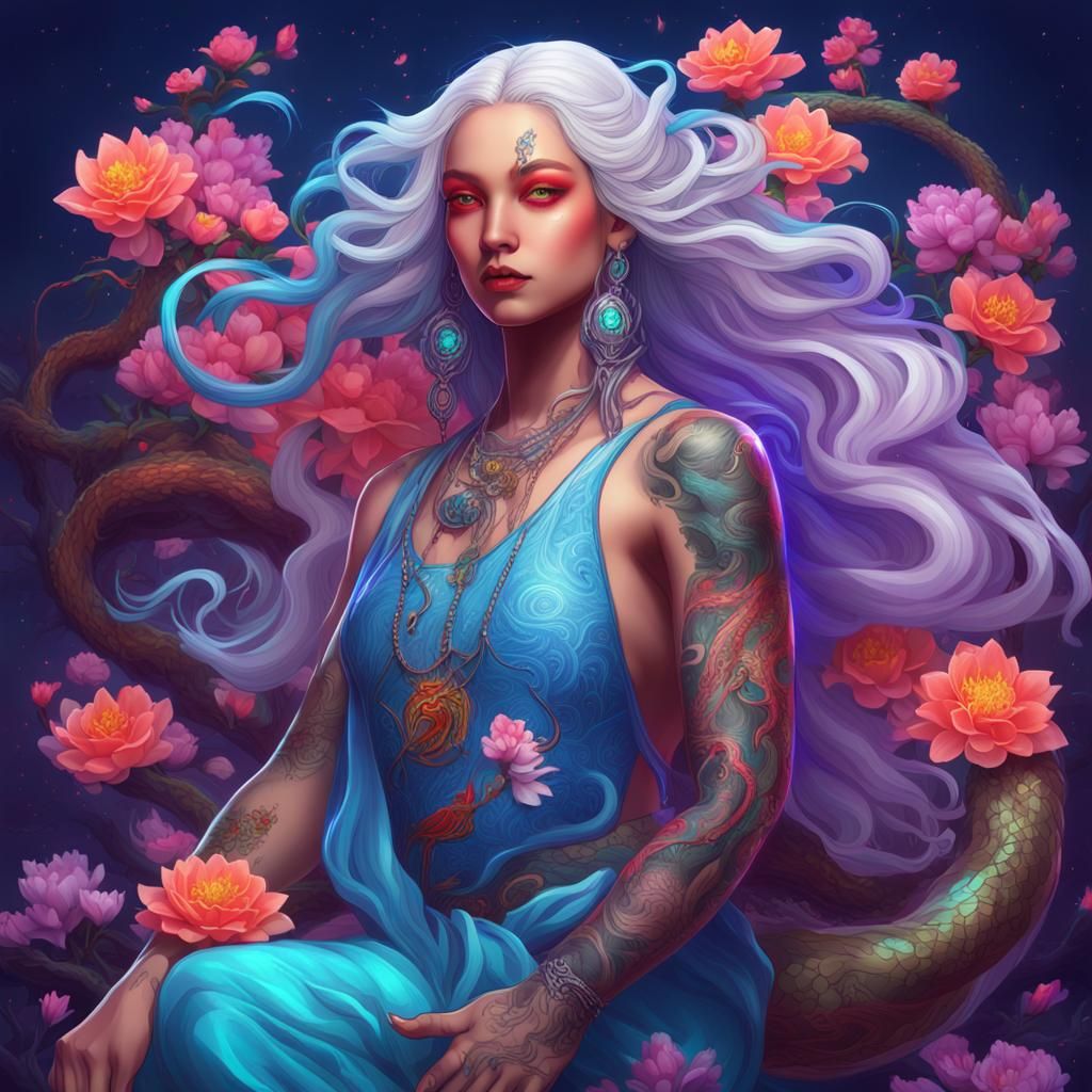 Puerto Rican Goddess Portrait in Rococo Cyberdelic Style