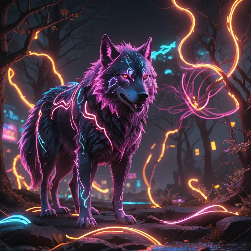 Neon Spirit Wolf in Detailed Digital Painting