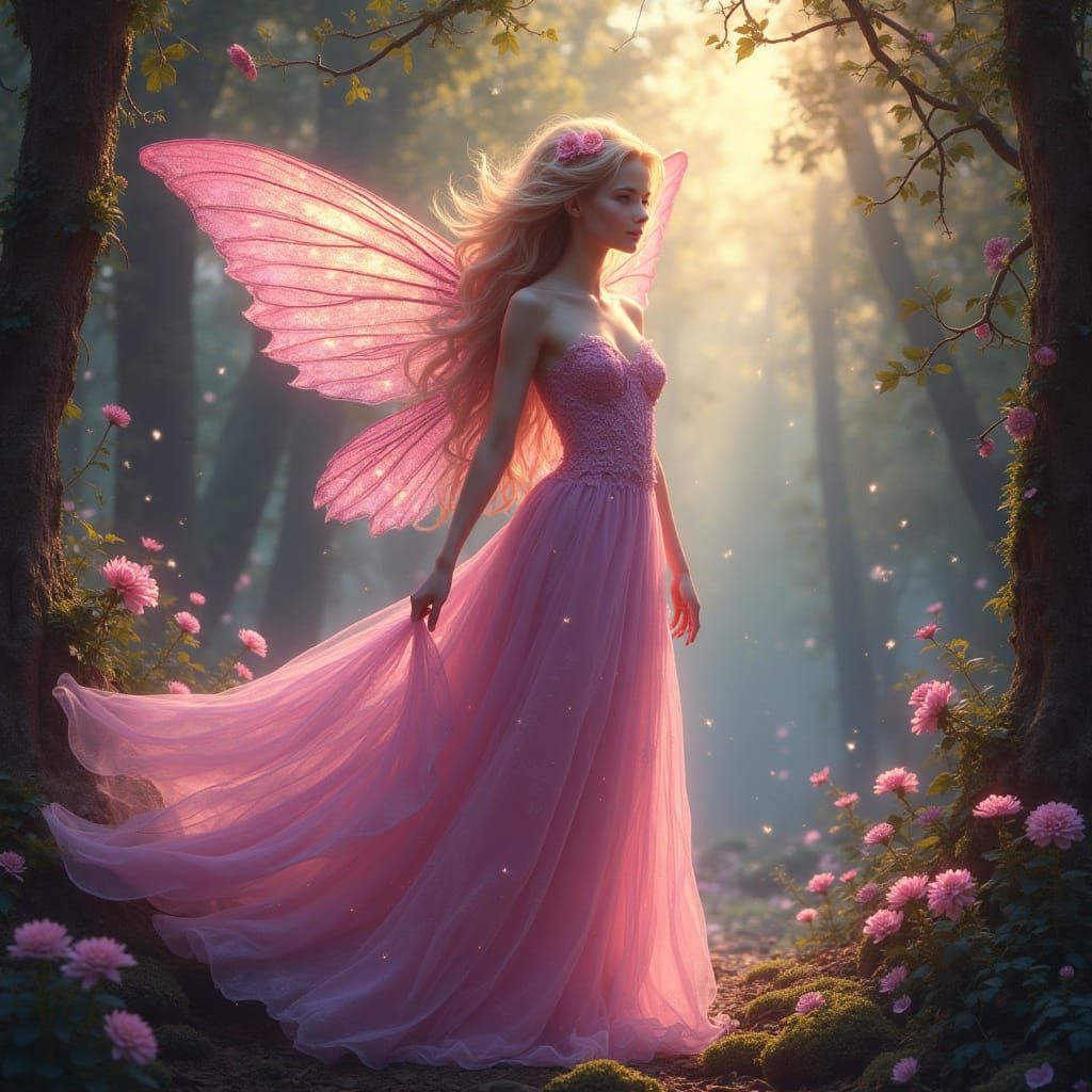 Enchanted Pink Fairy in Whimsical Forest
