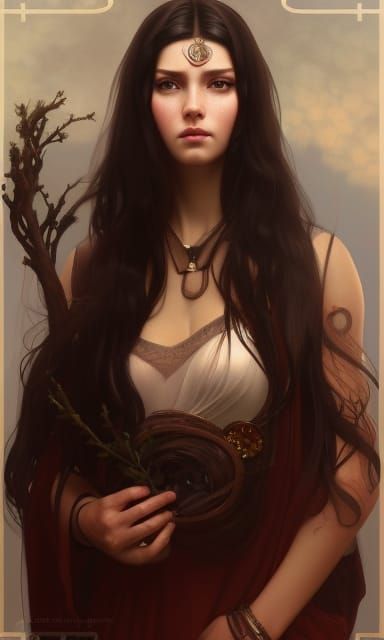 Elegant Portrait of a Druid Woman in Art Nouveau Style