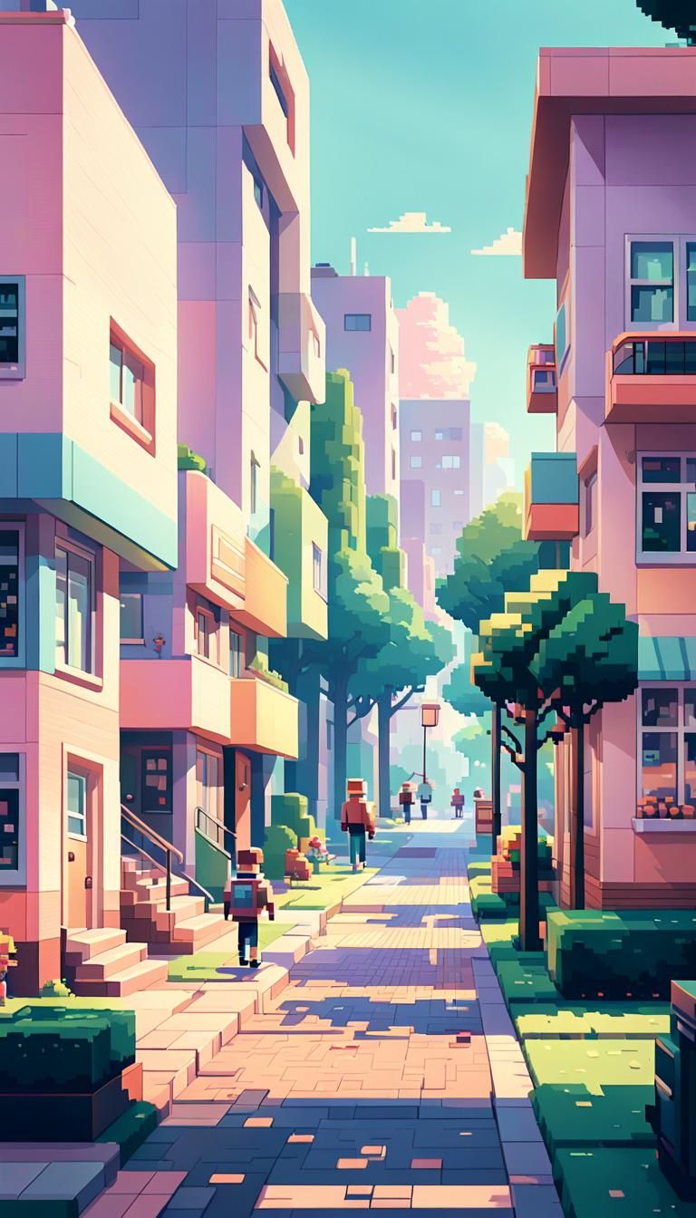 Charming 8-Bit Neighborhood Pixel Art