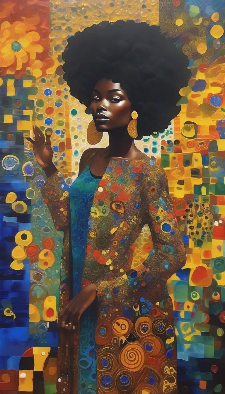 Mesmerizing Woman in Surreal Multicolored Klimt Style