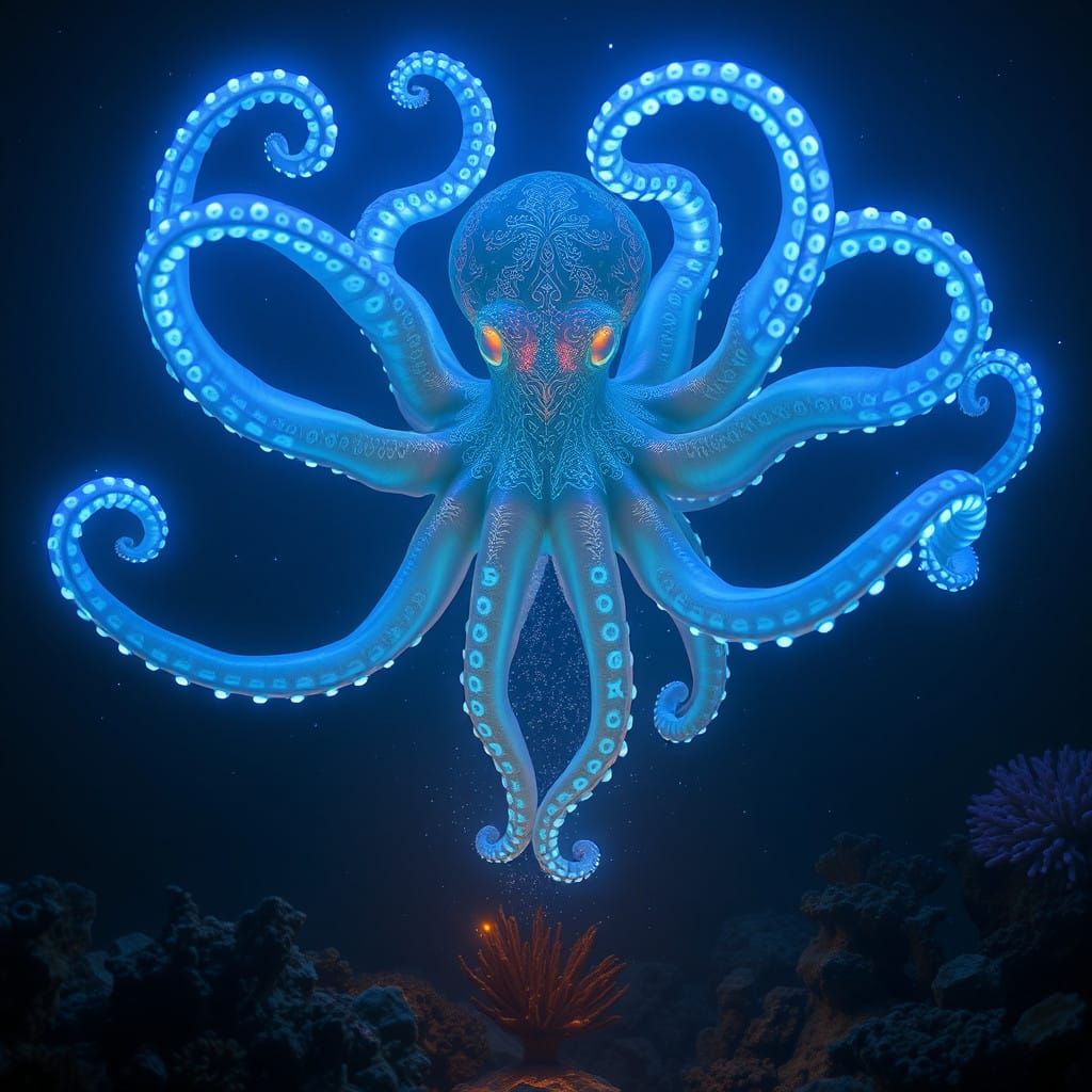 Bioluminescent Octopus Radiates Magical Light in Mysterious...