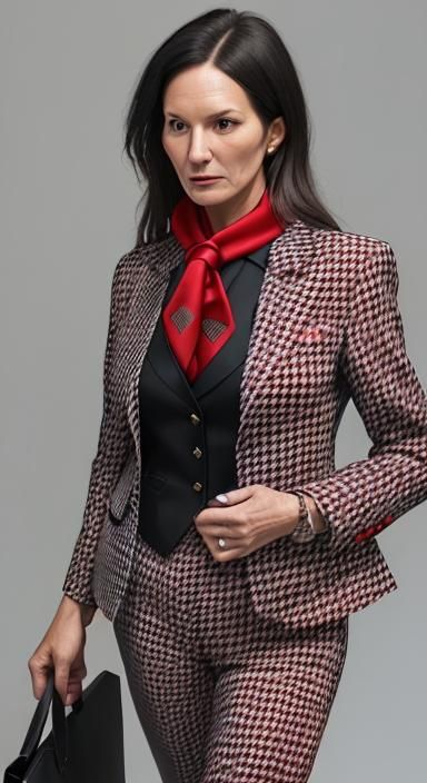 Houndstooth Suit with Silk Scarf