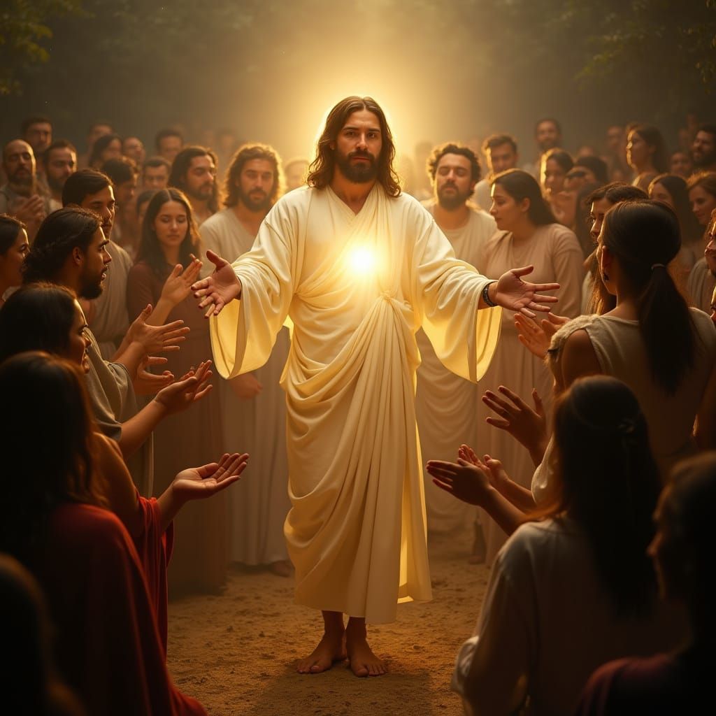 Jesus in Compassionate Radiance, a Realistic Biblical Scene