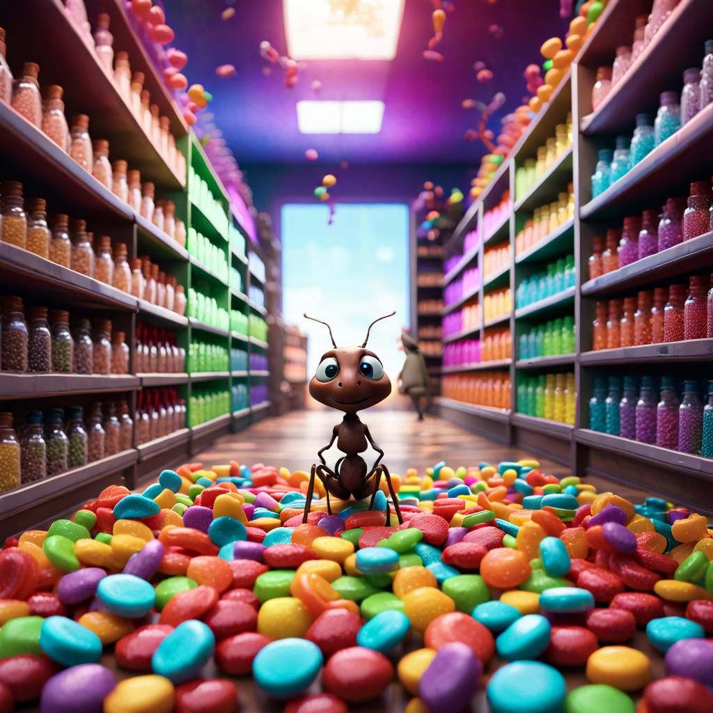 Ant's Eye View of Candy Store in Matte Painting Style