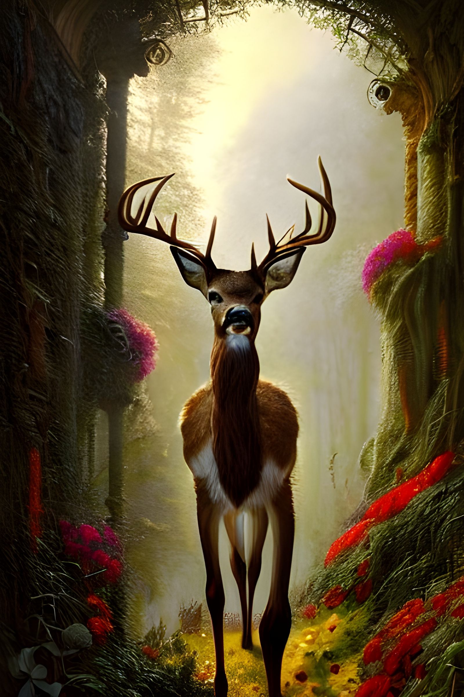 Floral Deer King Portrait in Detailed Matte Painting