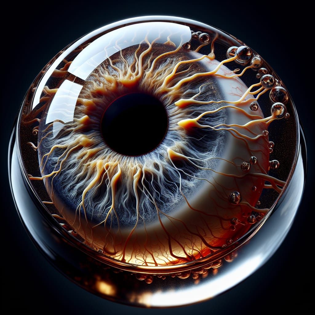 Close-up, a highly detailed and photorealistic image of an eyeball in 64K resolution. Eyeball with veins and details flo...