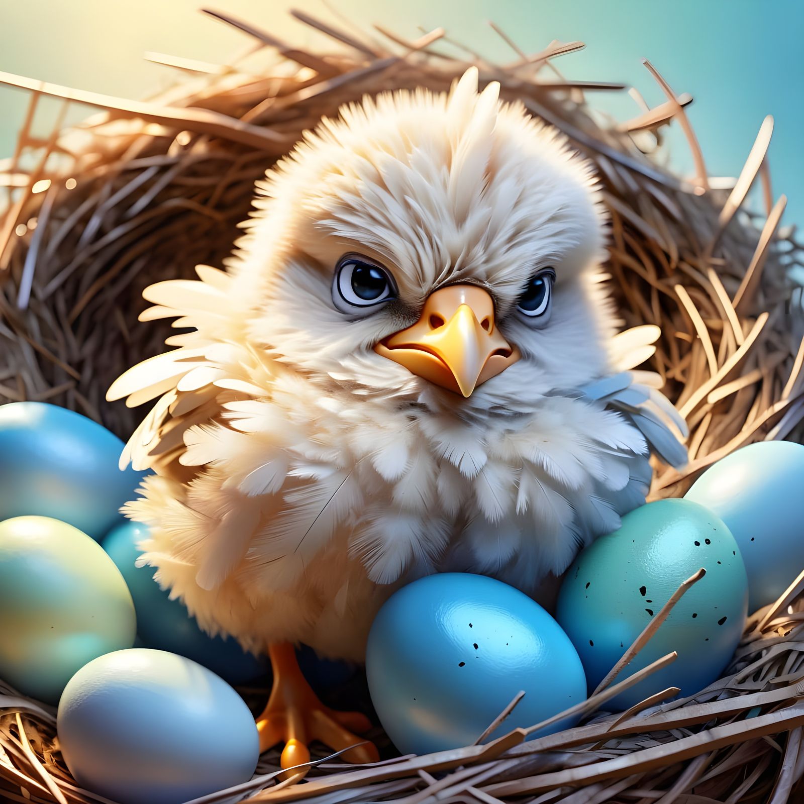 Angry Chick Portrait in Cartoon Style