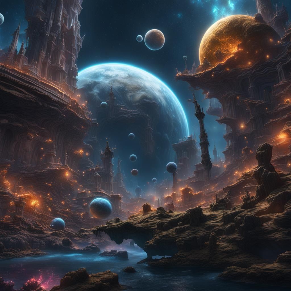 Fantastical Universe Side View in Detailed Matte Painting